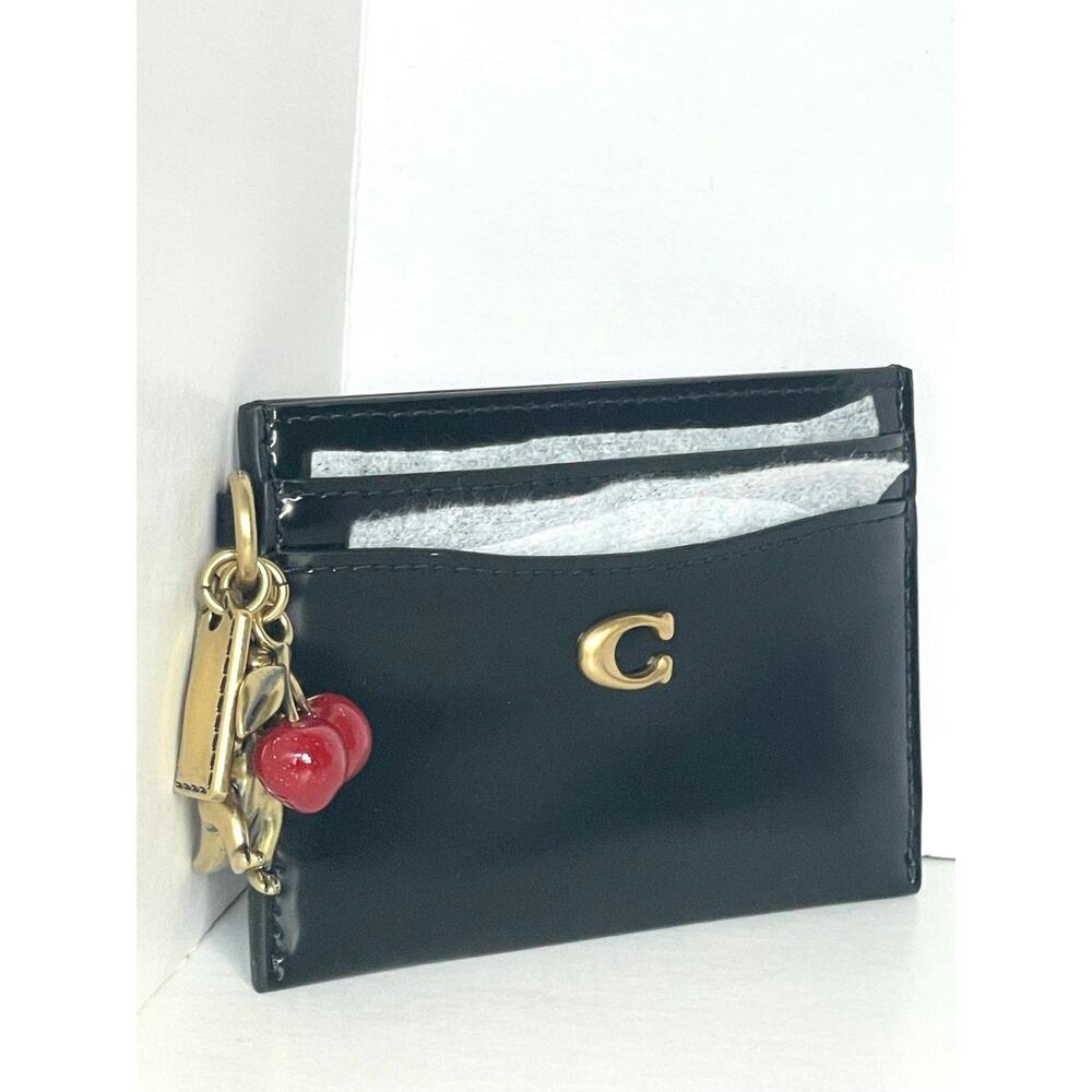 Coach Essential Card Case Black Spazzolato CCD81 Leather Rexy Cherry Charm - Picture 4 of 13